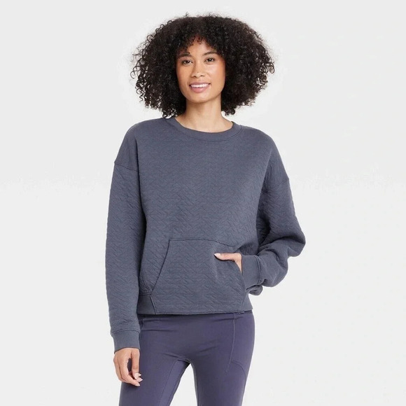 Women's Quilted Crew Sweatshirt - All in Motion Slate XS, Grey - Picture 1 of 6